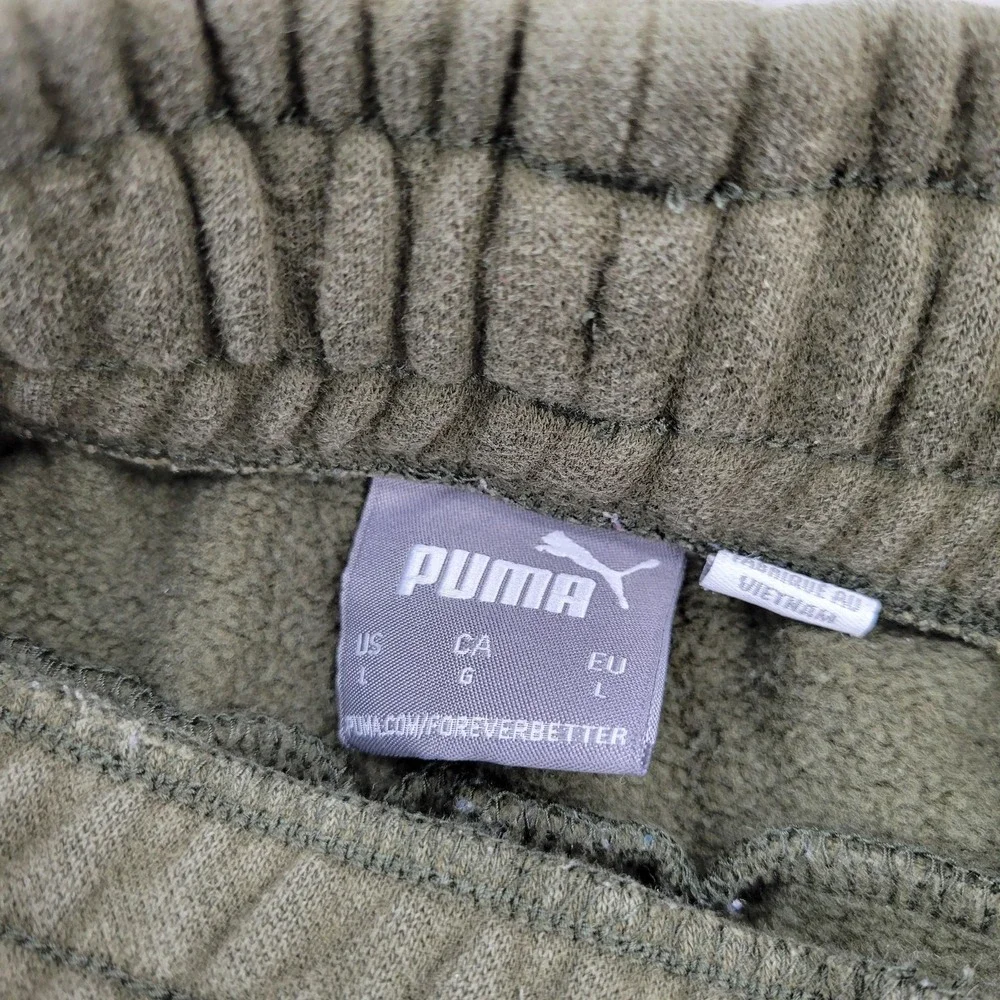 Puma Sweatpants Mens Large Green Fleece Joggers Elastic Waist‎ Pockets Logo